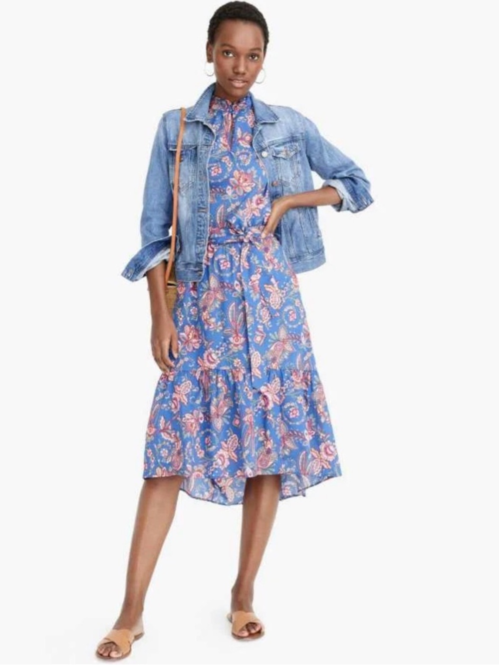 J Crew Liberty London Floral 2pc Set High/Low Ruffle Skirt Blouse Blue Sz 00